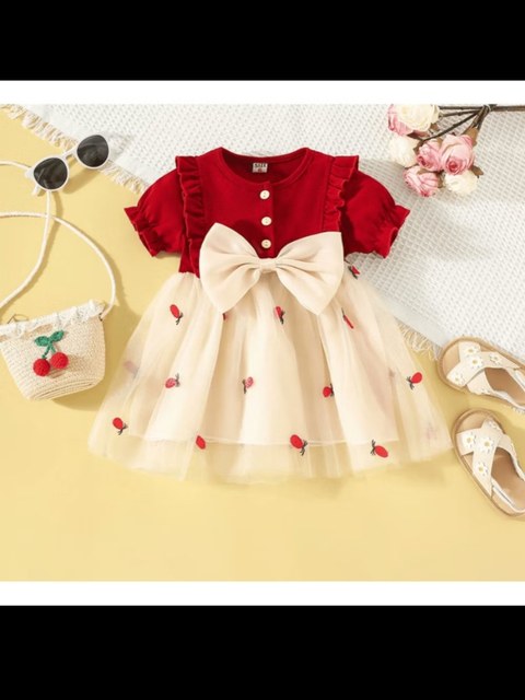 Vestido Bebe Menina Cereja Princesa Festa Verão Moda