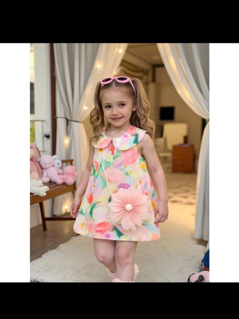 Vestido Bebe Menina Flor com bolsa Princesa Festa Verao