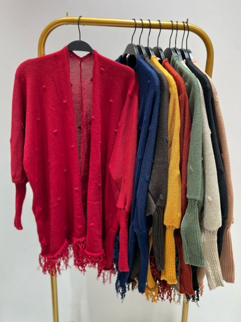 Blusa Poncho Kimono Trico Capa Franja Outono Inverno Feminin