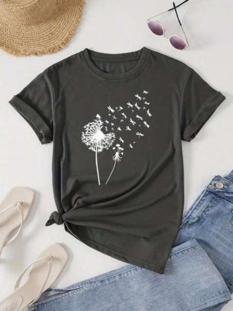 T-shirt camiseta gola Redonda dente-de-leao verão viscolycra