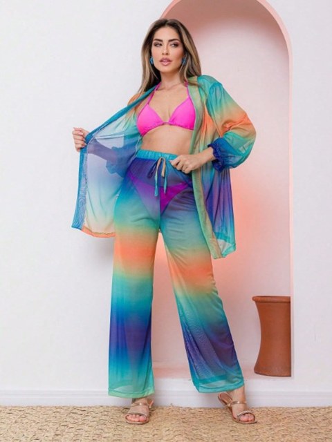 Conjunto Kimono E Calça Pantalona Saída De Praia