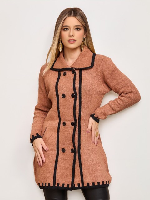 Casaco jaqueta Feminino Tricot Sobretudo Botões Inverno