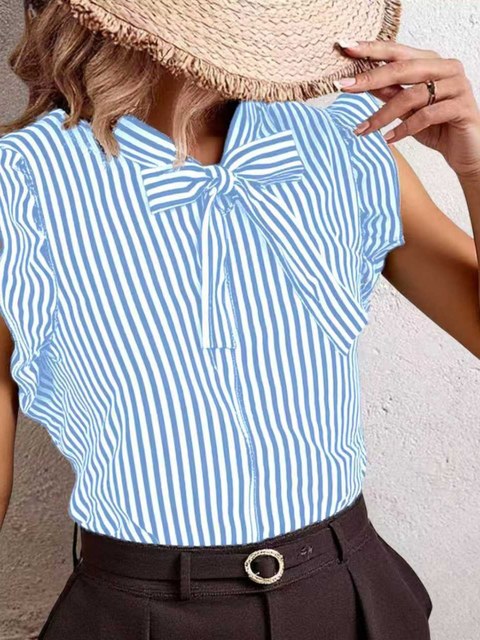 Blusa regata feminino manga babado frente amarrar listrada