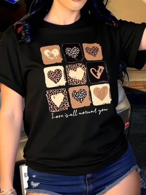 T-shirt blusa camiseta corações verão viscolycra