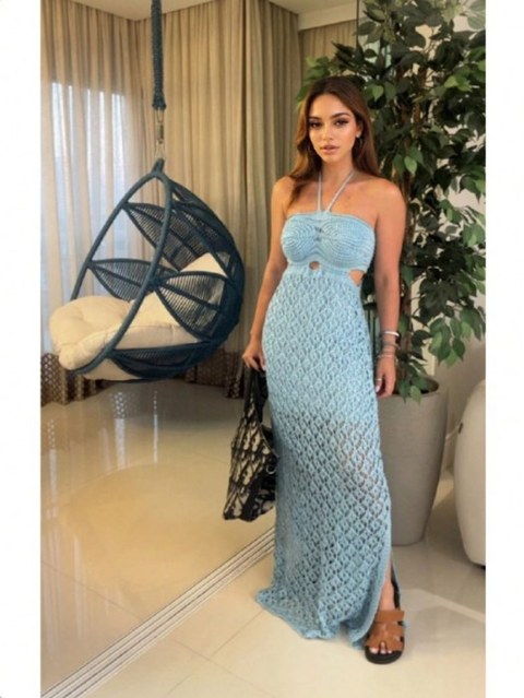 Vestido Longo Tricot Rendado De Amarrar e Tomara que Caia Moda Verão