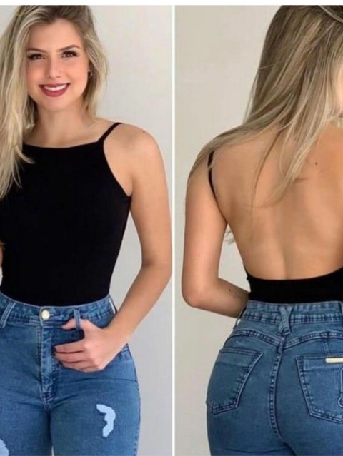 Body de alça costa nua canelado