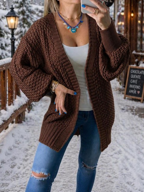 Cardigan em tricô antialérgico tamanho único veste até 46