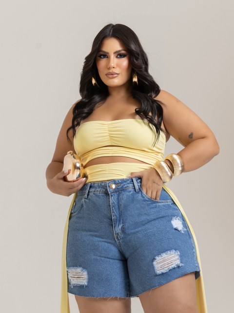 SHORT JEANS PLUS SIZE FEMININO DESTROYED