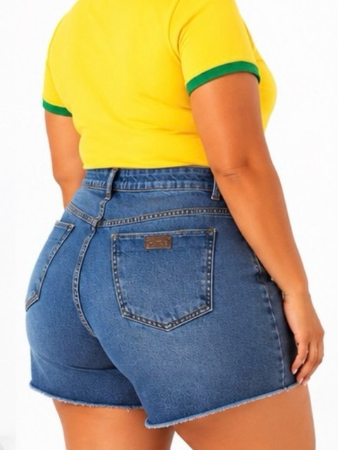Short Jeans Médio Plus Size 100% algodão barrinha a fio