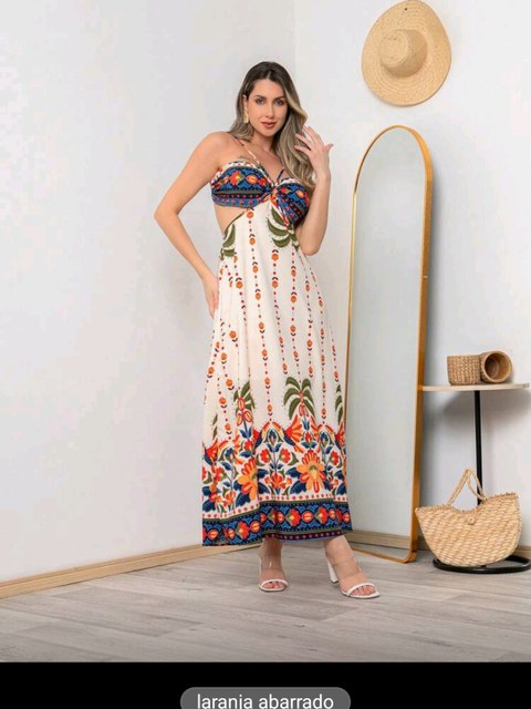 vestido longo estampada crepinho