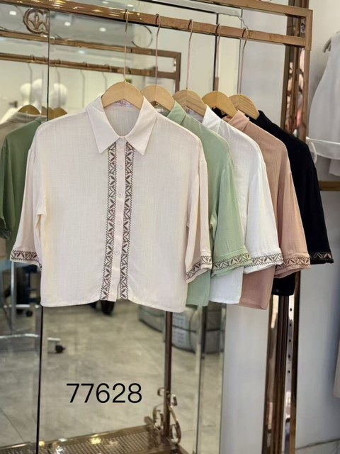 Camisa manga 4/3 com bordado feminina    Enzo