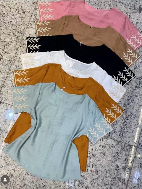 Blusa manga com bordado feminina   Enzo
