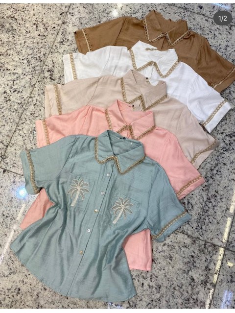 Camisa com bordado tecido viscose linho feminina   Enzo