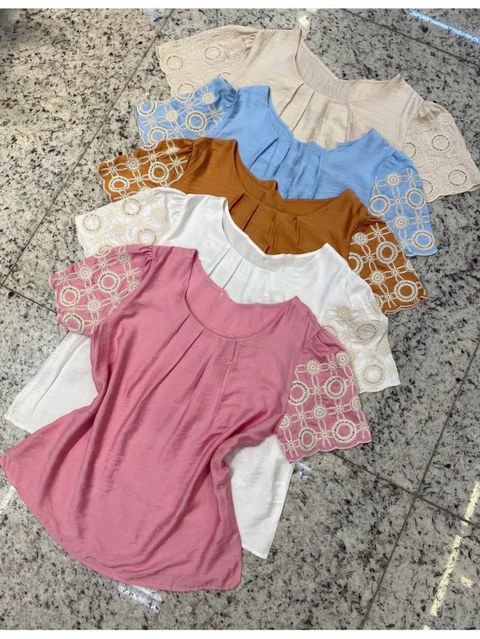 Blusa manga bordada feminina   Enzo