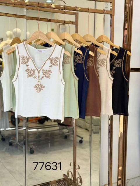 Blusa sem manga com bordado feminina   Enzo