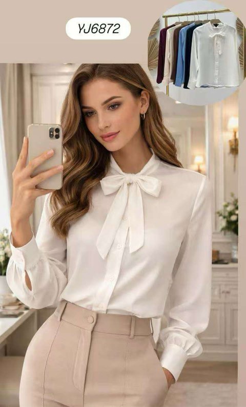 Camisa manga longa tecido cetim feminina    Enzo