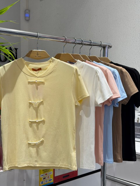 Blusa gola V estilo Chinês Novo