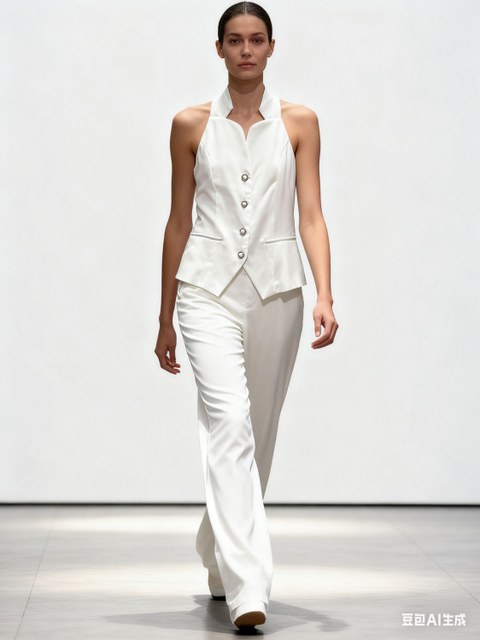 Conjunto de colete gola alta com calça pantalona