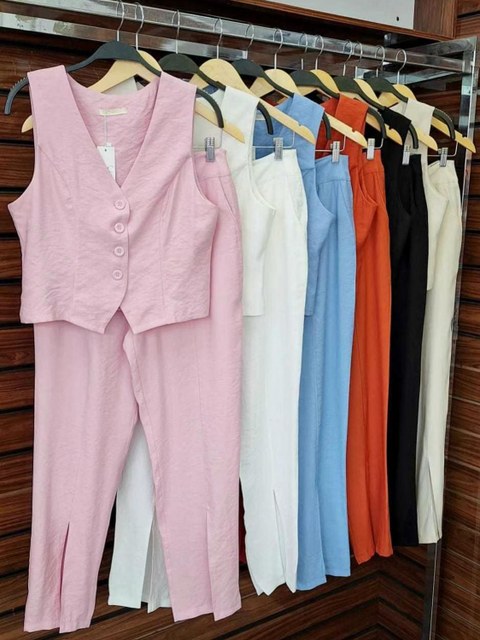 Conjunto  twill colete vem calça Elisa linda moda
