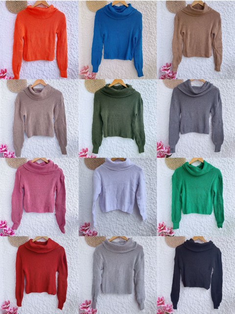 Cropped gola alto poliéster Elisa linda moda