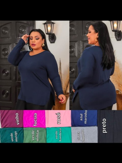 Plus size manga longa Elisa Linda moda