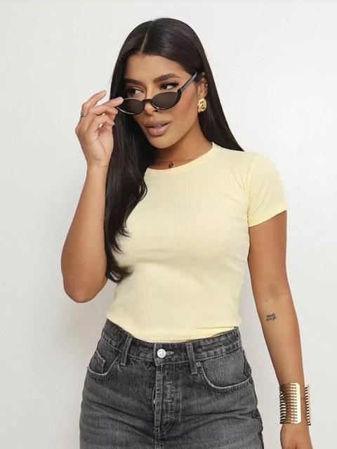 Blusa manga curta babylook ribana