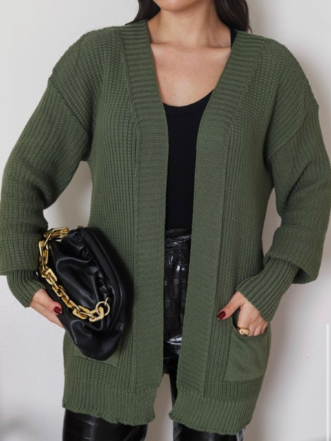 Casaco aberto de tricot , com bolsos