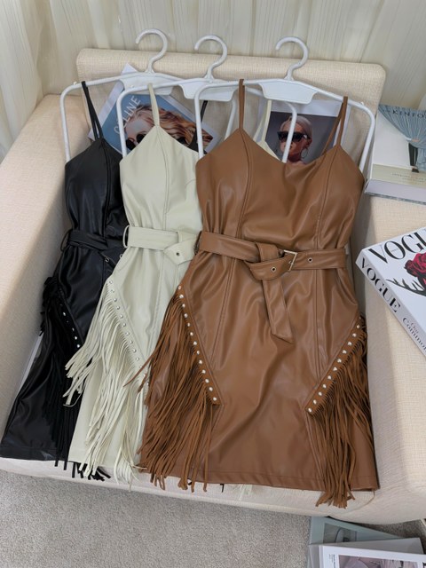 Fancy modas vestido couro franja