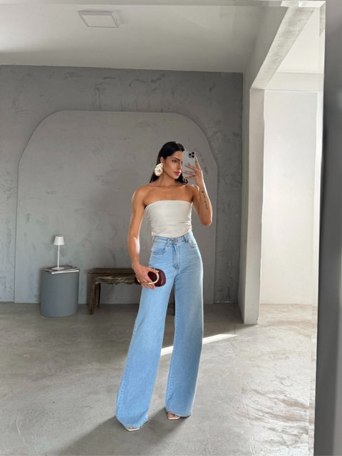 Fancy modas calça jeans wide leg
