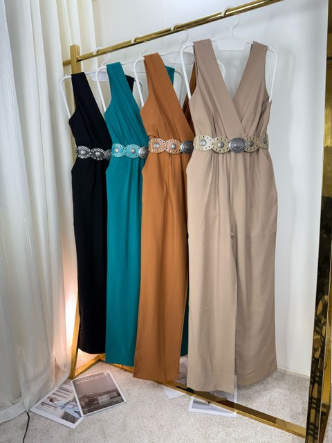 Fancy modas macacão com cinto