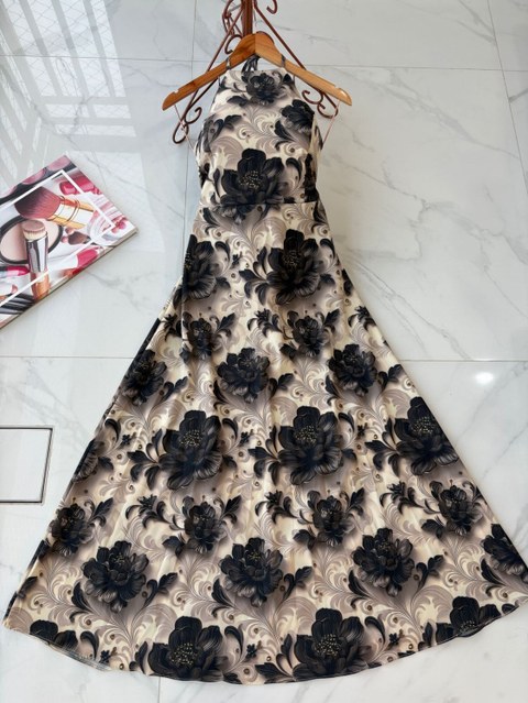 V13226#: Vestido longo com bojo frente unica com amarração