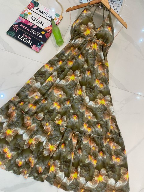V0112, vestido longo novo, com bojo 3D, costa nua.