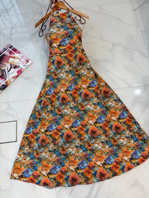 V13235# Vestido longo com bojo frente unica com amarração