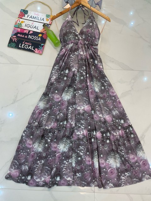 V0107, vestido longo novo 3D costa nua.