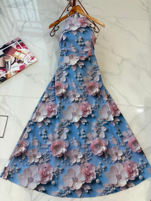 V1310# Vestido longo com bojo frente unica com amarração