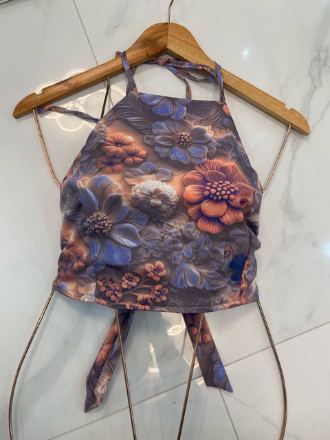 Top4, cropped novo liso com bojo estampado com amarração.