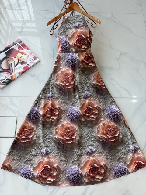 V1304# : Vestido longo com bojo frente unica com amarração