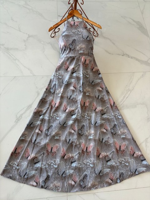 V1301# Vestido longo com bojo frente unica com amarração