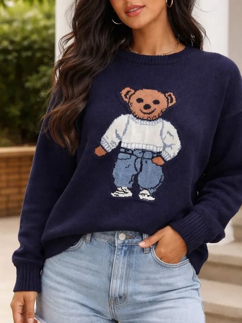 Suéter jacquard com gola redonda