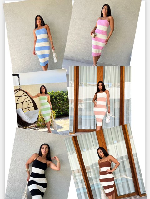 Vestido listrado long de modal