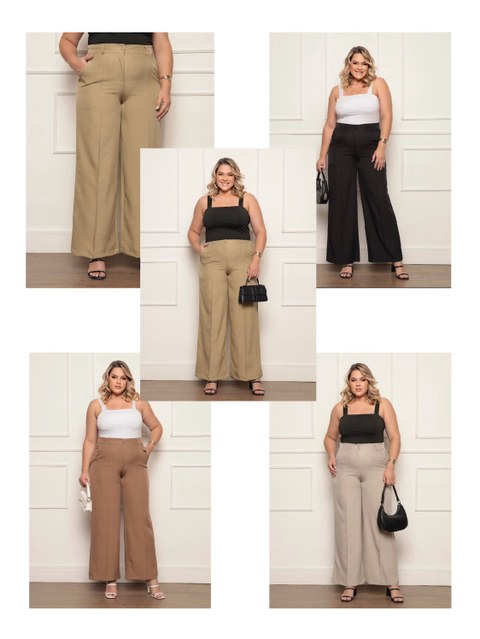 Calças pantalona plus size tecide de Luís twill