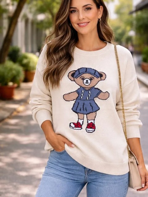 Suéter jacquard com gola redonda