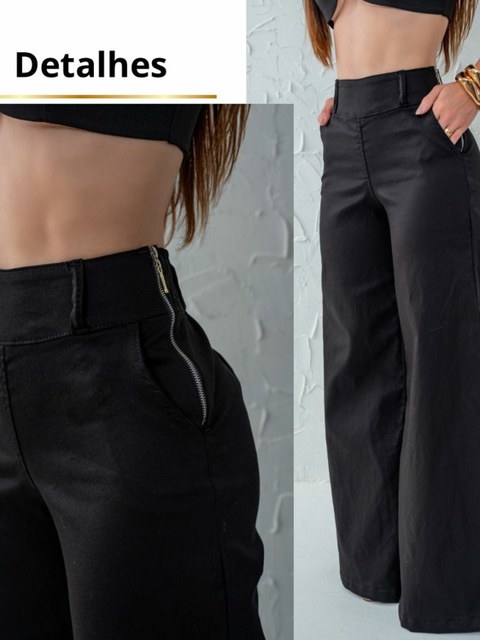 Calça pantalona feminina slim - Brim com elastano