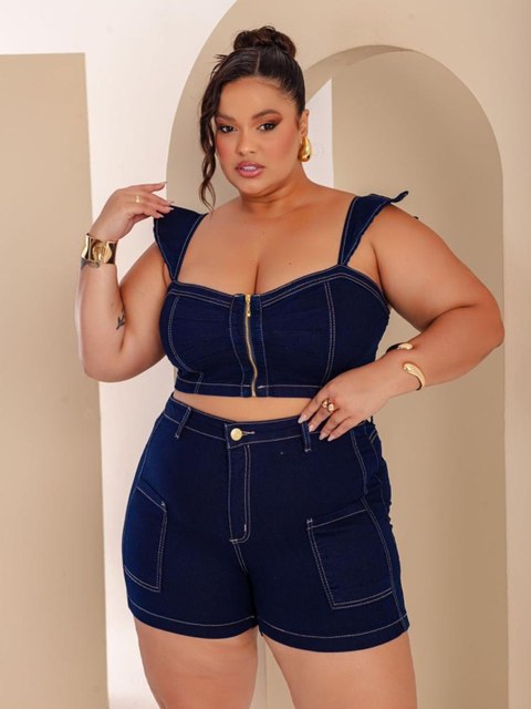 Conjunto Jeans Plus Size Conjunto lycra feminino