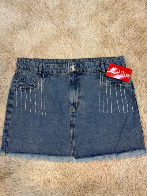 Saia jeans plus size com brilho feminina