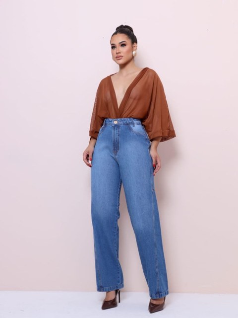 Calça jeans wide leg feminina