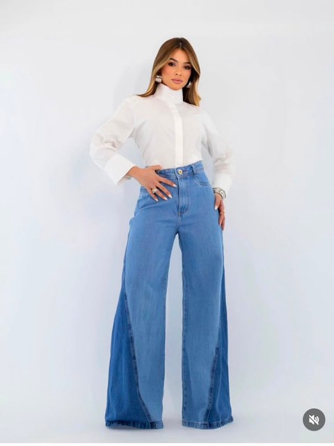 Calça jeans wide leg feminina