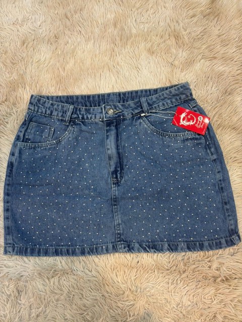 Saia jeans plus size com pedra feminina