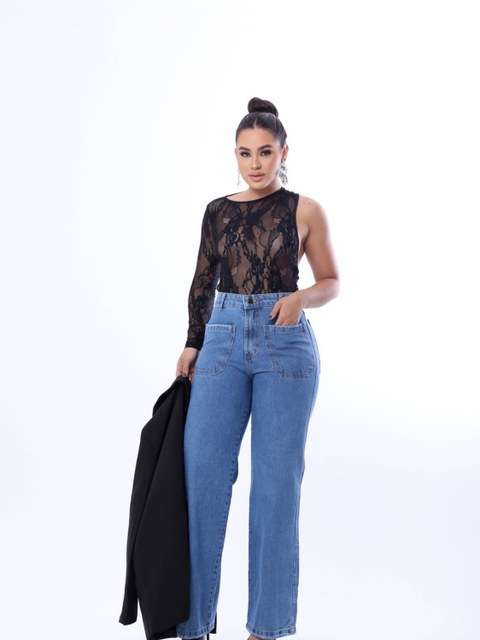 Calça jeans wide leg feminina
