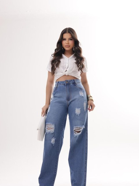 Calça jeans wide leg feminina